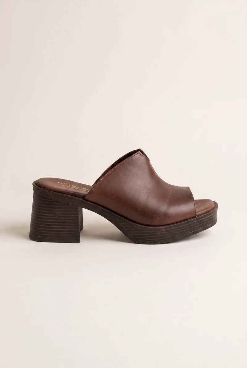 TFP Block Heel Mules Cut Out - L925 - Brown Matte