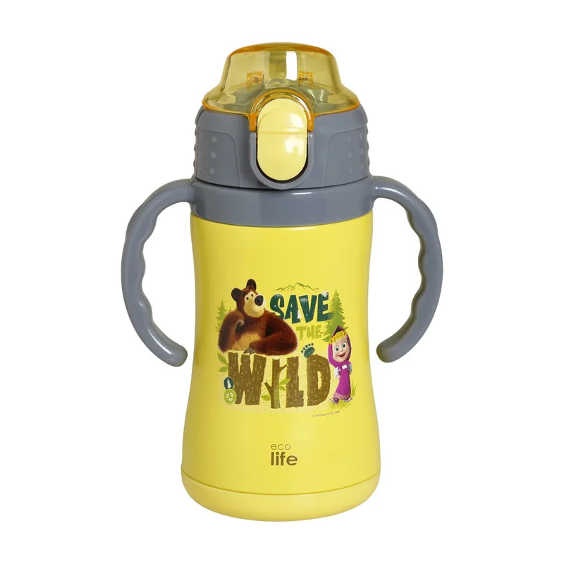 Ecolife Παγούρι Θερμός Masha Save The Wild Ανοξείδωτο Με Καλαμάκι 300ml