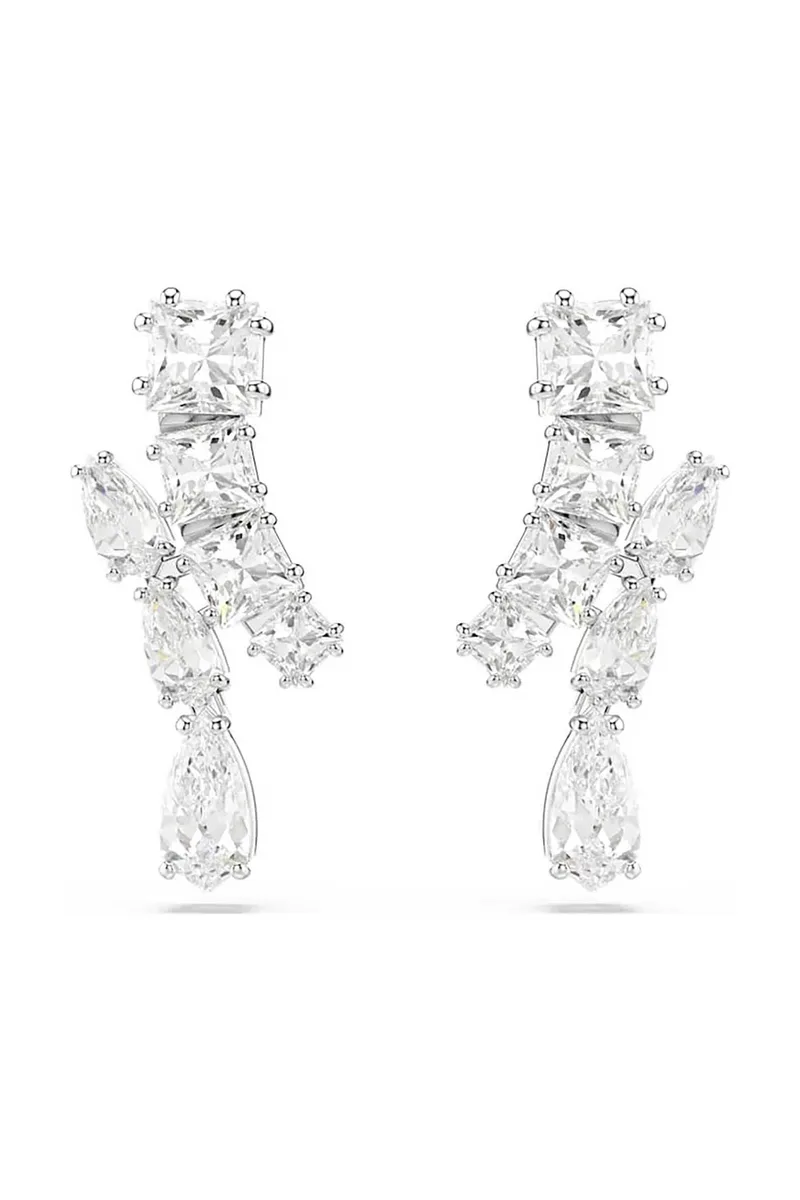 Swarovski γυναικεία σκουλαρίκια σταγόνα, μείξη κοπών, λευκά, επιμετάλλωση ροδίου "Matrix" - 5700418