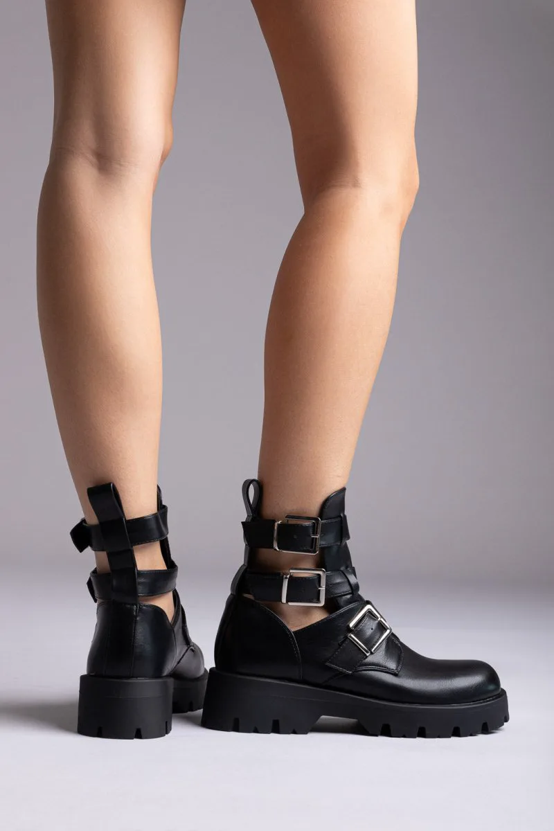 Ideal shoes Biker Ankle Boots Cut Out Detail - 7631A-2 - Black Matte