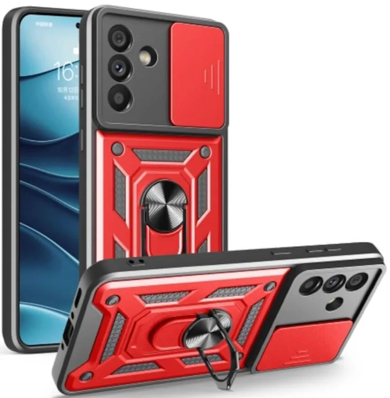 Θήκη Samsung Galaxy A56 Bodycell Armor Slide Ανθεκτική με Κάλυμμα για την Κάμερα & Μεταλλικό Ring Holder - Red (5206015080920)