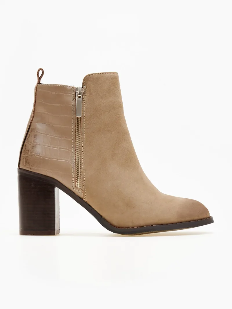 ERYNN Suede Ankle Boots Embossed Pattern - M718 - Taupe