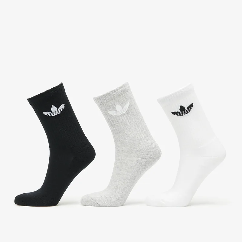 adidas Originals Trefoil Cushion Crew Sock 3-Pack White/ Medium Grey Heather/ Black L