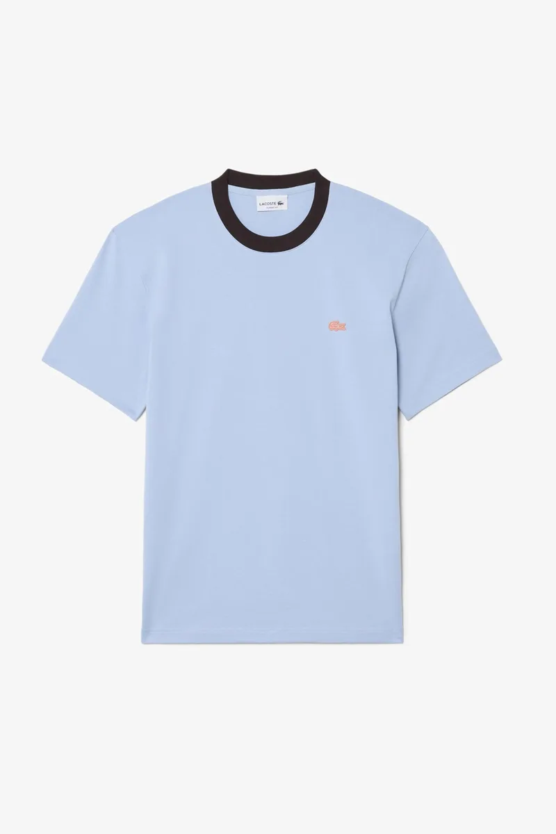 Lacoste ανδρικό T-shirt με contrast λαιμόκοψη και λογότυπο Classic Fit - TH2323 Μπλε Ανοιχτό