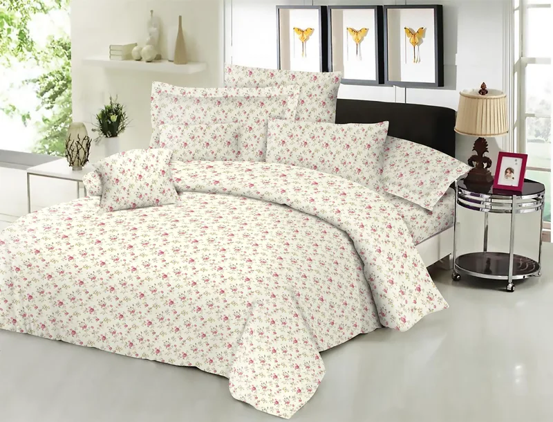 Σετ Σεντόνια Εμπριμέ Polycotton Μονά Με Λάστιχο 100x200+22εκ. Spring Cream Komvos Home 7001648-74F (Τύπος κατωσέντονου: Με Λάστιχο, Ύφασμα: 50% Cotton-50% Polyester, Χρώμα: Κρεμ, Μέγεθος: Μονά) - KOMVOS HOME - 7001648-74F