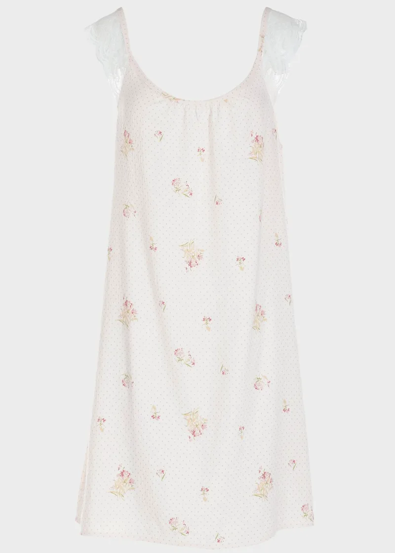 Νυχτικό floral με δαντελένιες τιράντες ΡΟΖ