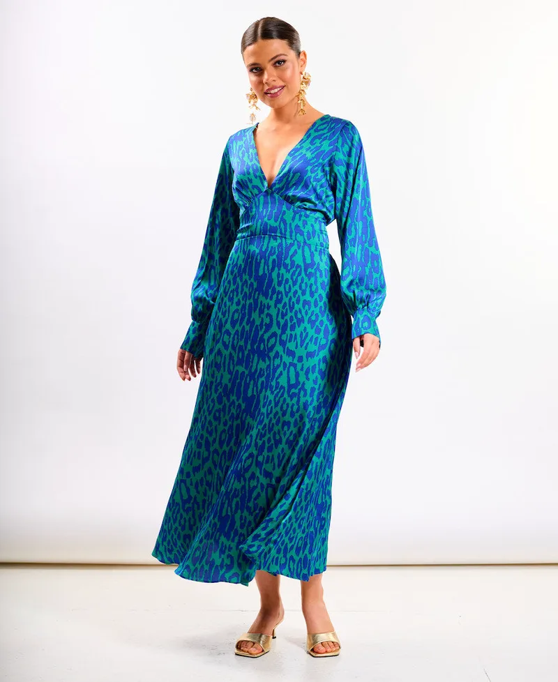 Blue Leopard Printed Midaxi Dress | Size: 16