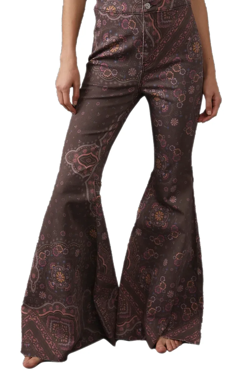 Παντελόνι Υφασμάτινο Free People Just Float On Flare Geo OB840202-DARK BROWN Γυναικείο