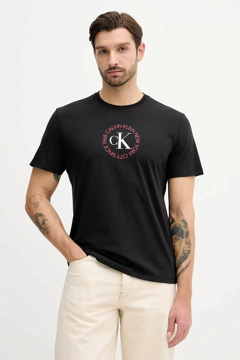Calvin Klein Jeans ανδρικό T-shirt μονόχρωμο με λογότυπο Regular Fit - LV14RE816G Μαύρο