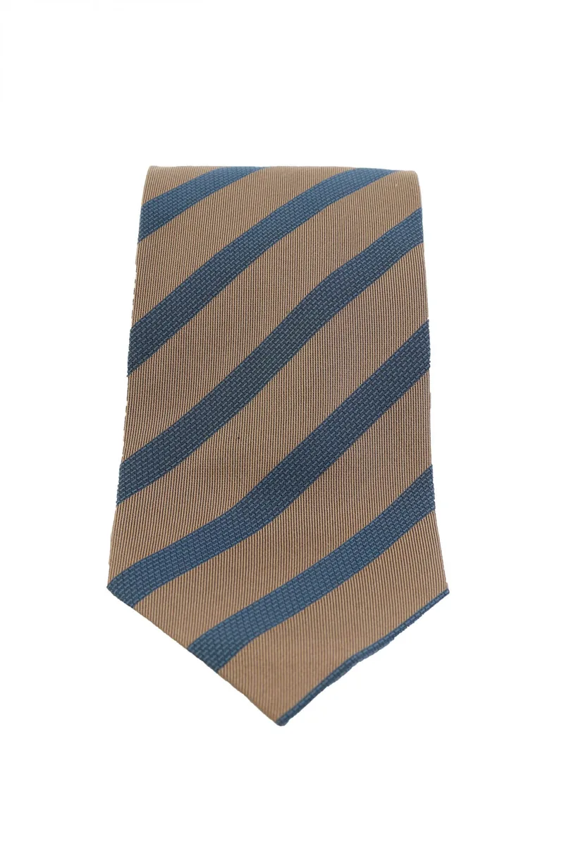ARMANI COLLEZIONI ΓΡΑΒΑΤΑ 9CM ΡΙΓΕ ΜΠΛΕ-ΚΑΦΕ
