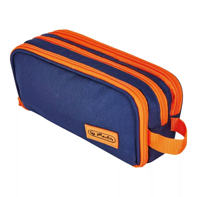 Herlitz Κασετίνα Διπλή Neon uni Blue Πορτοκαλί 23,5x11cm