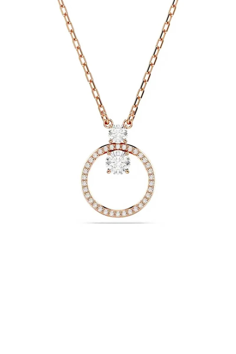 Swarovski γυναικείο μενταγιόν, στρογγυλή κοπή, λευκό, επιμετάλλωση σε ροζ χρυσαφί τόνο "Constella" - 5692266