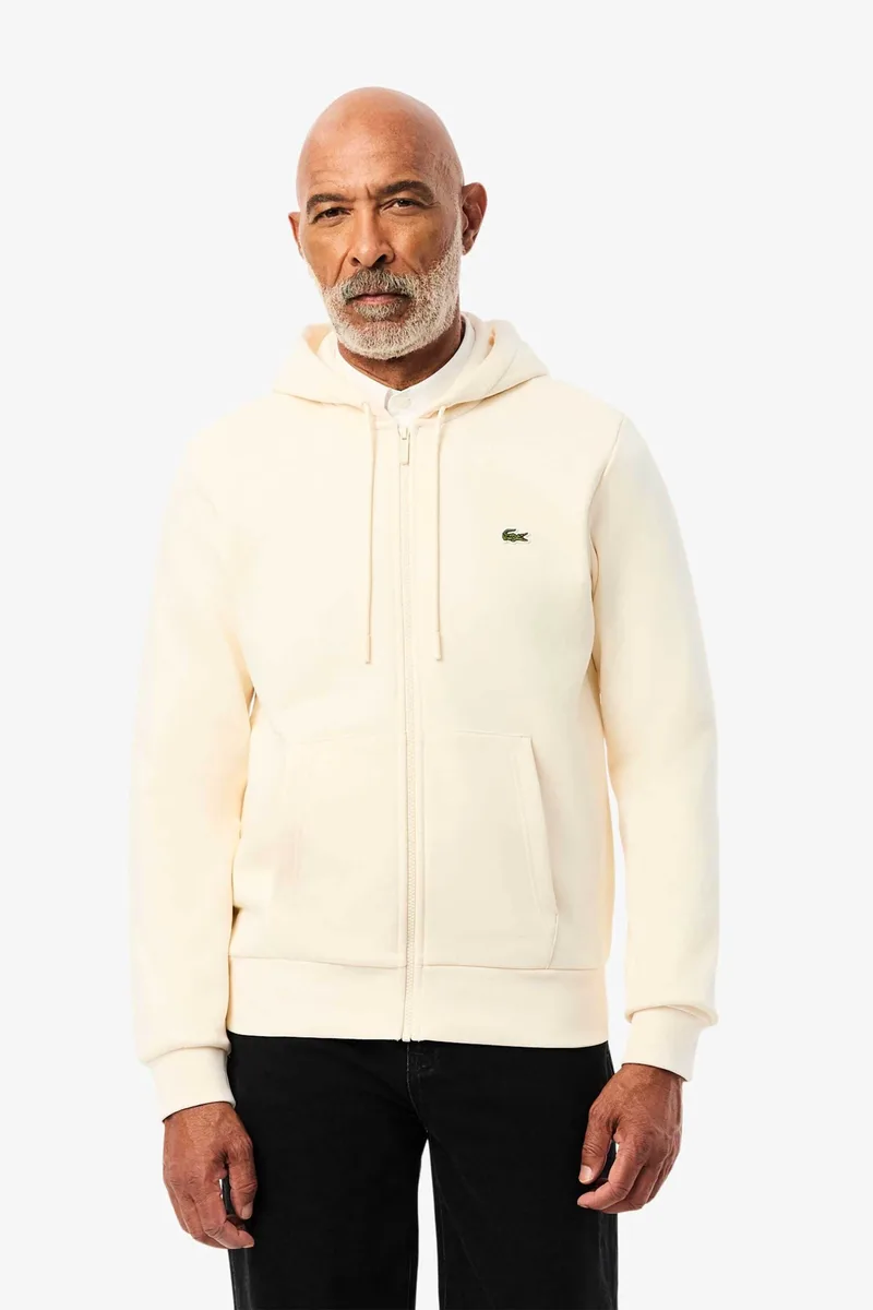 Lacoste ανδρική ζακέτα φούτερ με κουκούλα και κεντημένο λογότυπο Classic Fit - SH9626 Εκρού