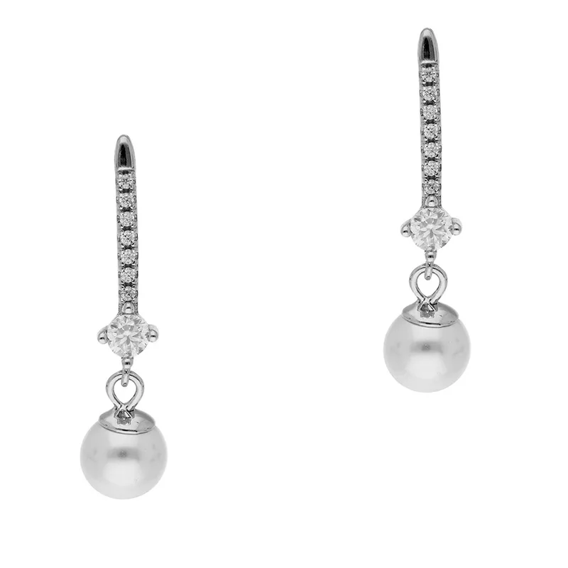 Σκουλαρίκια με Moissanite Diamonds και Μαργαριτάρια από Ασήμι SK3777