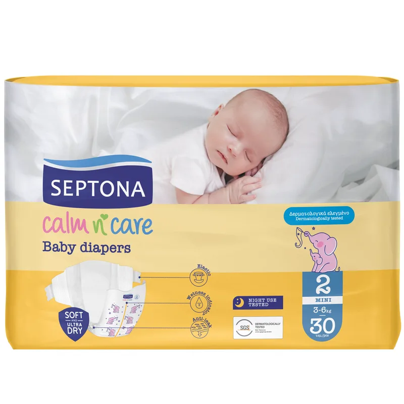 Septona Calm n' Care Baby Diapers Mini No2 (3-6kg) 30 Τεμάχια