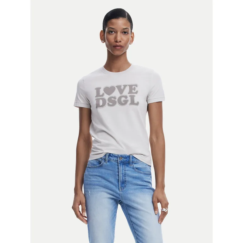 Desigual T-Shirt Love Dsgl 25SWTK10 Γκρι Regular Fit