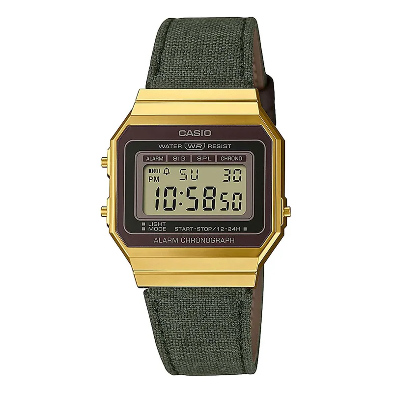 CASIO Vintage Chronograph Green Fabric Strap A-700WEGL-3AEF