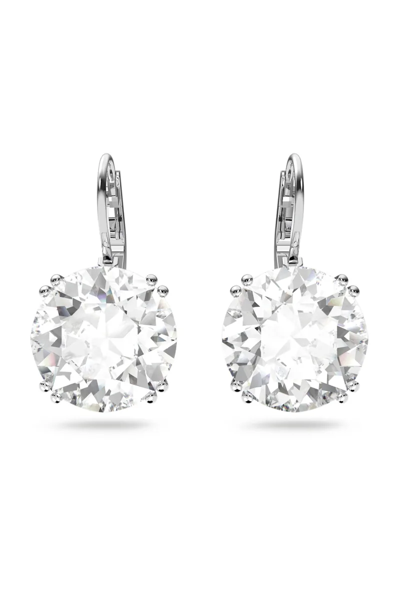 Swarovski γυναικεία σκουλαρίκια-σταγόνα οτρογγυλή κοπή, λευκά, επιμετάλλωση ροδίου "Millenia" - 5628351