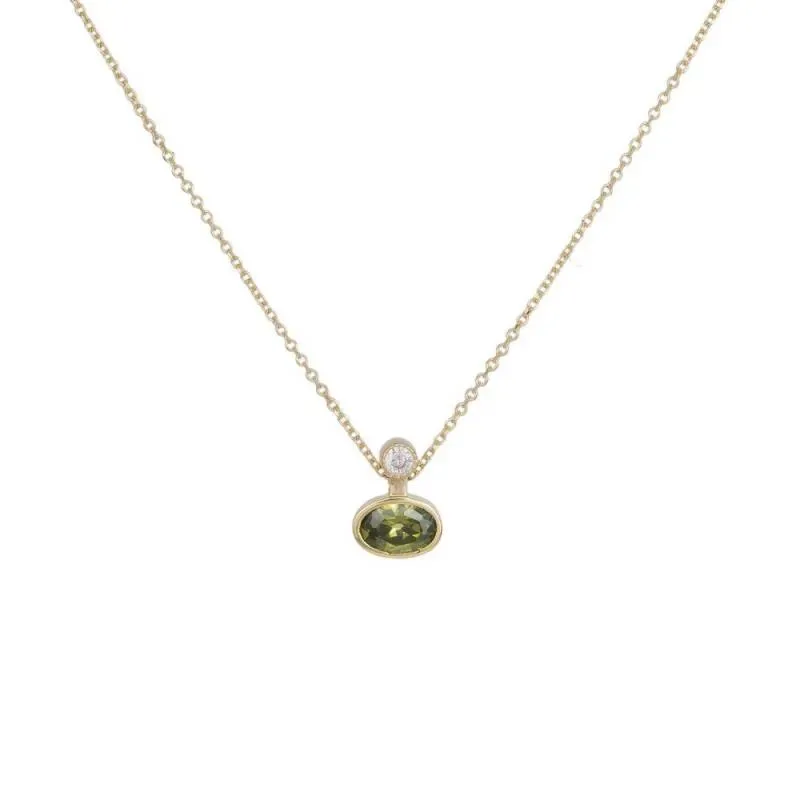 Γυναικείο χρυσό κολιέ με ζιργκόν olive green Κ14 040710 040710 Χρυσός 14 Καράτια