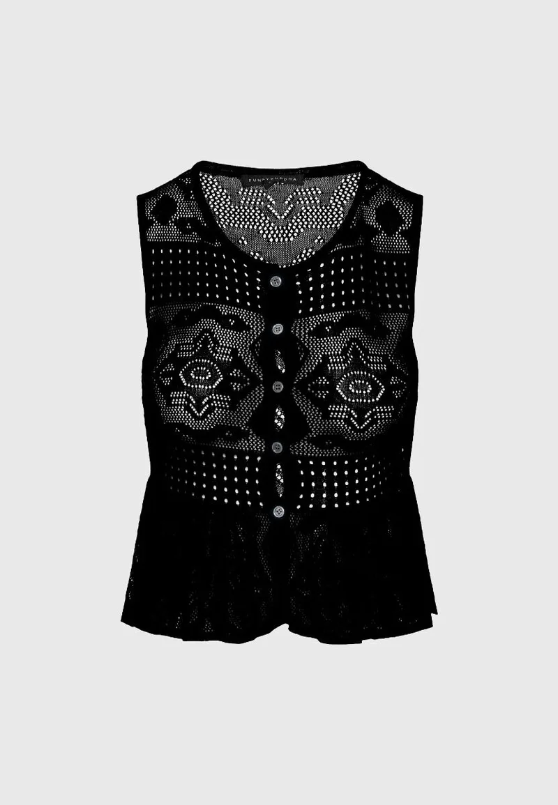 Funky Buddha Αμάνικο Crochet Τοπ FBL013-132-17 Μαύρο