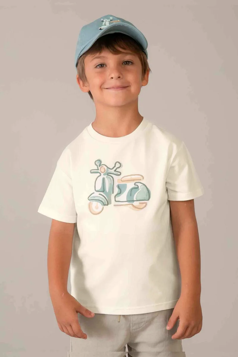 Mayoral παιδικό T-shirt με print Regular Fit - 3060-S26 Κρέμ