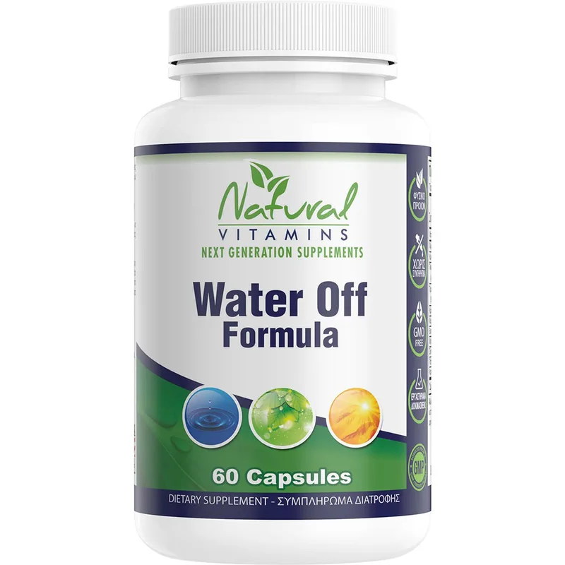 Natural Vitamins Water Off Formula Συμπλήρωμα Διατροφής Φόρμουλας Βιταμινών, Μετάλλων & Εκχυλίσματος Βοτάνων για Αποτοξίνωση, Κατά της Κατακράτησης με Διουρητική Δράση 60caps