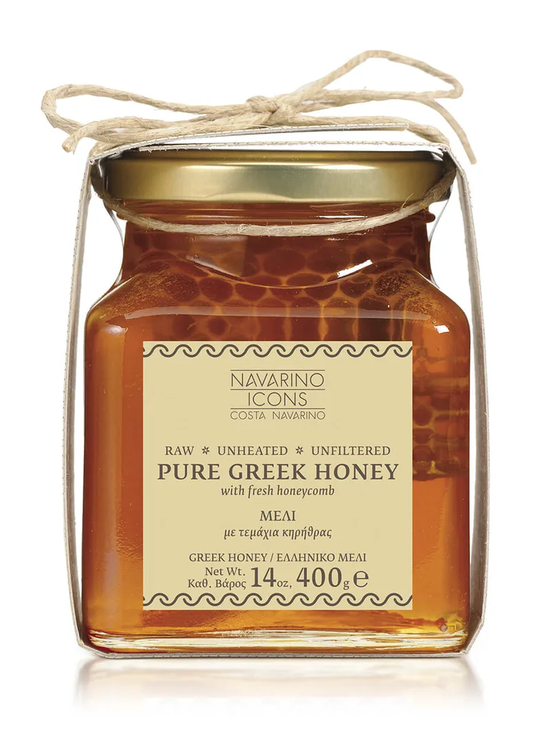 Μέλι με φρέσκια κηρήθρα, Μεσσηνίας "Navarino Icons" 400g>
