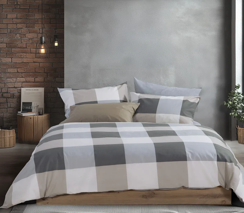 Σετ Σεντόνια Μονά με Λάστιχο 3 Τεμαχίων Nef-Nef Casual Check Grey 100x200+35