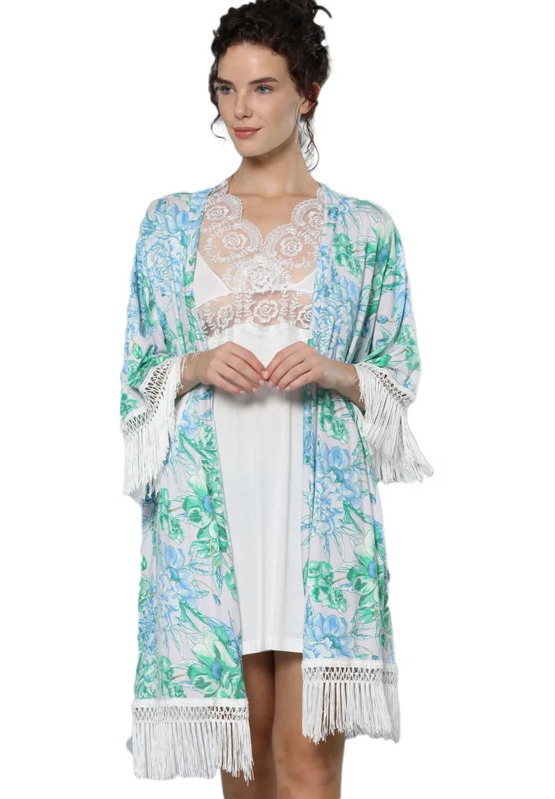 Σετ Ρόμπα - Νυχτικό Viscose Kimono Floral 84408