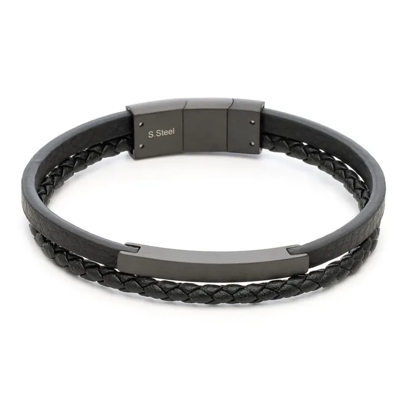 Δερμάτινο ανδρικό βραχιόλι Visetti stainless steel 61C-BR381B 61C-BR381B Ατσάλι