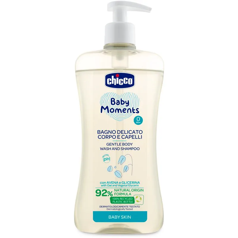 Chicco Baby Moments απαλό παιδικό σαμπουάν για μαλλιά και σώμα 500 ml