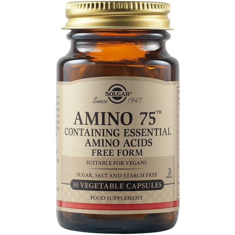 Solgar Amino 75 Essential Amino Acids Συμπλήρωμα Διατροφής του Συνόλου των Βασικών Αμινοξέων για τη Διατήρηση της Μυϊκής Μάζας 30veg.caps