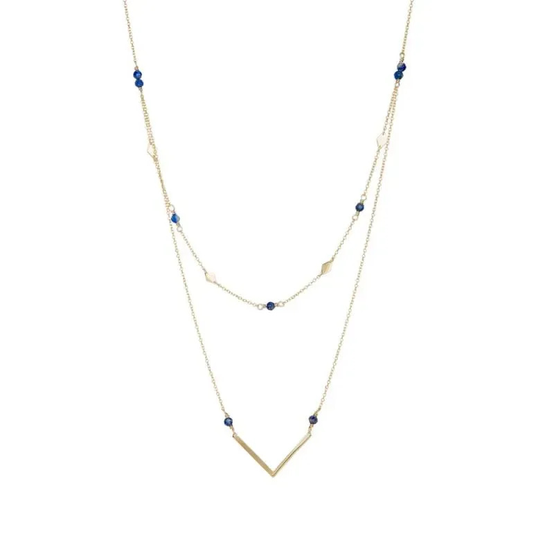 Χρυσό διπλό κολιέ Lapis Κ14 με V 046287 046287 Χρυσός 14 Καράτια