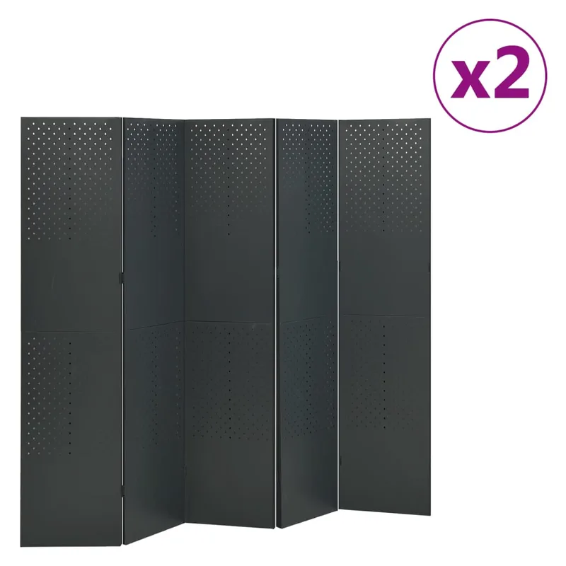 vidaXL Διαχωριστικά Δωματίου 2 τεμ 5 Πάνελ Ανθρακί 200x180εκ. Ατσάλι
