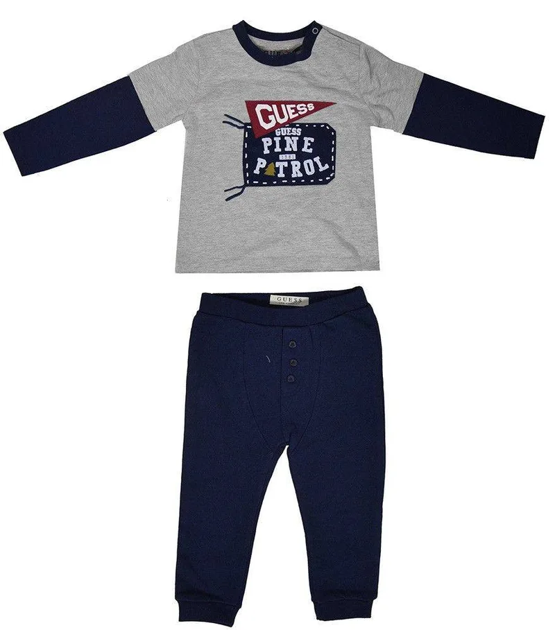 ΣΕΤ ΜΠΛΟΥΖΑ ΜΑΚΡΥΜΑΝΙΚΗ/ΠΑΝΤΕΛΟΝΙ GUESS KIDS I84G19 K7PI0 ΓΚΡΙ ΜΕΛΑΝΖΕ/ΜΠΛΕ (76ΕΚ.)-(9-12ΜΗΝΩΝ