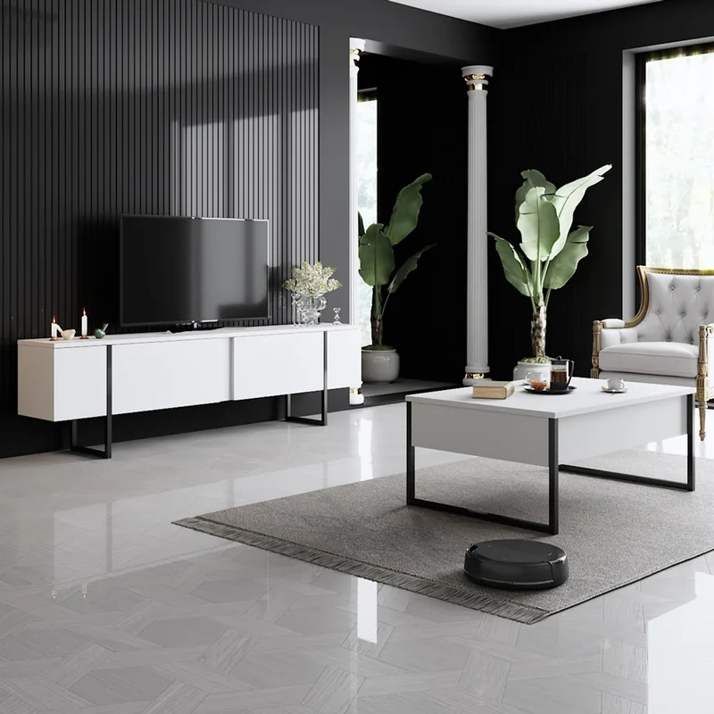 Σετ Επίπλων Σαλονιού Luxe Set - White, Black 618Bly1173 (180x47x30 cm)