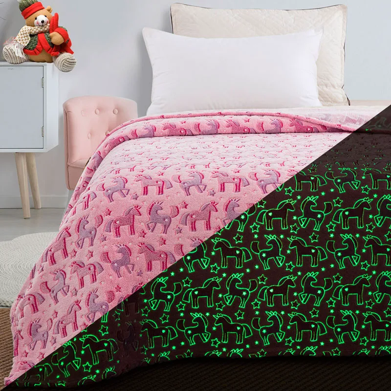 Φωσφοριζέ Κουβέρτα Fleece Μονή 160x220 Beauty Home 6148 Unicorns 160x220