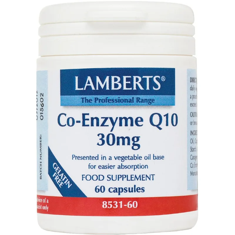 Lamberts Co-Enzyme Q10 Συμπλήρωμα Διατροφής για την Ενίσχυση Παραγωγής Ενέργειας σε Κυτταρικό Επίπεδο με Αντιοξειδωτικές Ιδιότητες 30mg, 60caps