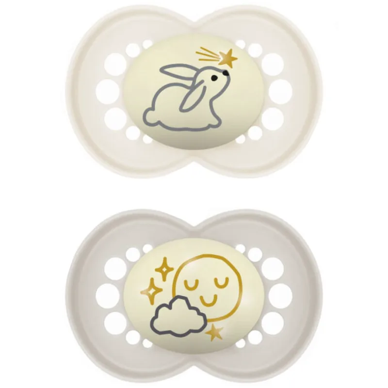 Mam Original Night Orthodontic Silicone Soother 6 - 16m Κωδ 160SUc, Ορθοδοντική Πιπίλα Σιλικόνης που Λάμπει στο Σκοτάδι 2 Τεμάχια - Μπέζ / Γκρί
