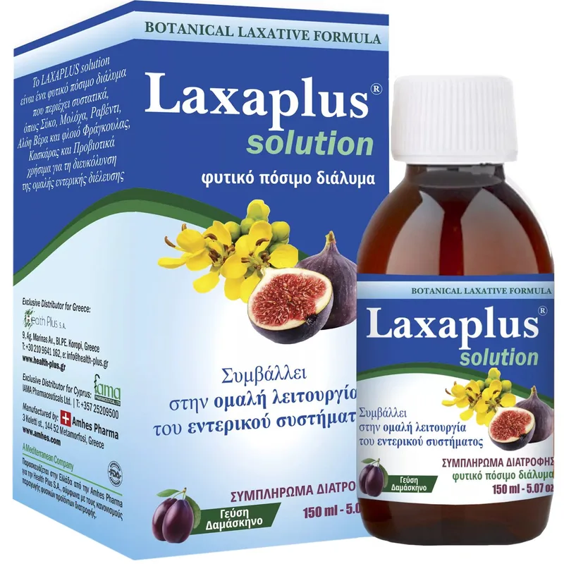 Health-Plus Laxaplus Syrup Συμπλήρωμα Διατροφής Προβιοτικών & Εκχυλίσματος Βοτάνων σε Μορφή Σιροπιού για την Αντιμετώπιση της Δυσκοιλιότητας & Ομαλή Λειτουργία του Εντερικού Συστήματος με Γεύση Δαμάσκηνο 150ml
