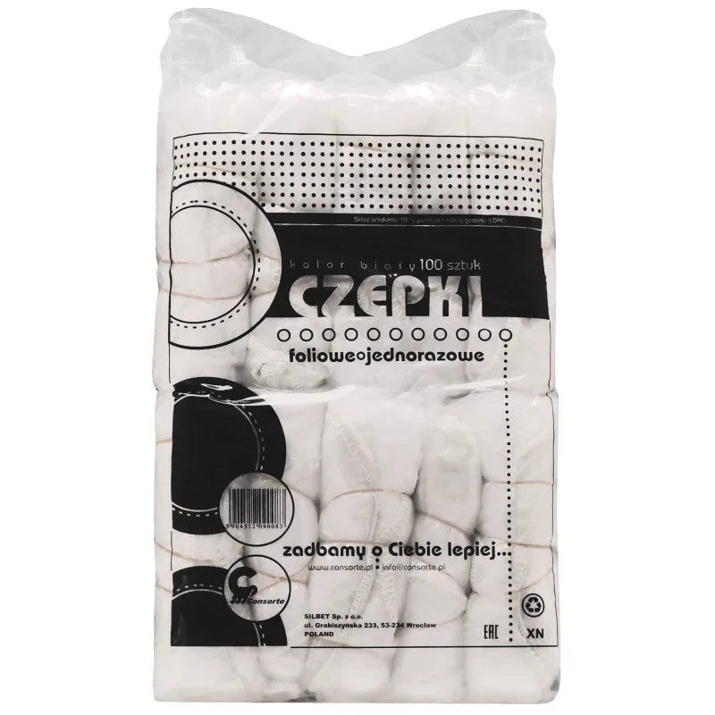 Disposable caps for hairdressers Eko-Higiena with elastic, made of plastic, 100 pieces
