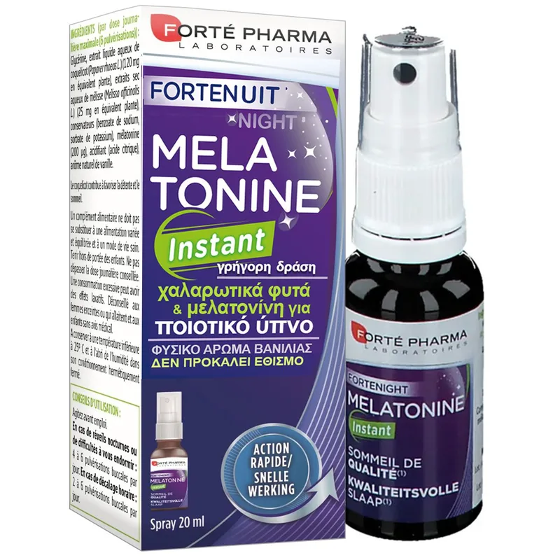 Forte Pharma Forte Nuit Melatonine Instant Spray Συμπλήρωμα Διατροφής Μελατονίνης & Εκχυλίσματος Βοτάνων σε Μορφή Spray για Χαλάρωση & Ποιοτικότερο Ύπνο με Γεύση Βανίλια 20ml