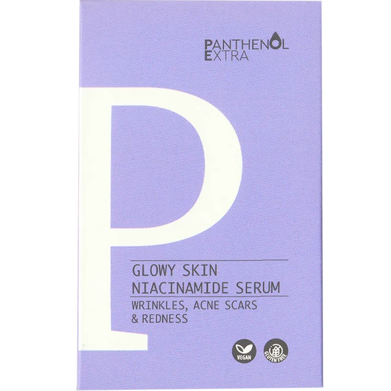Panthenol Extra Glowy Skin Niacinamide Serum Ισχυρός Ορός Λάμψης με 4% Νιασιναμίδη & Υαλουρονικό Οξύ για την Μείωση Ρυτίδων, Σημαδιών Ακμής & Ερυθρότητας 30ml