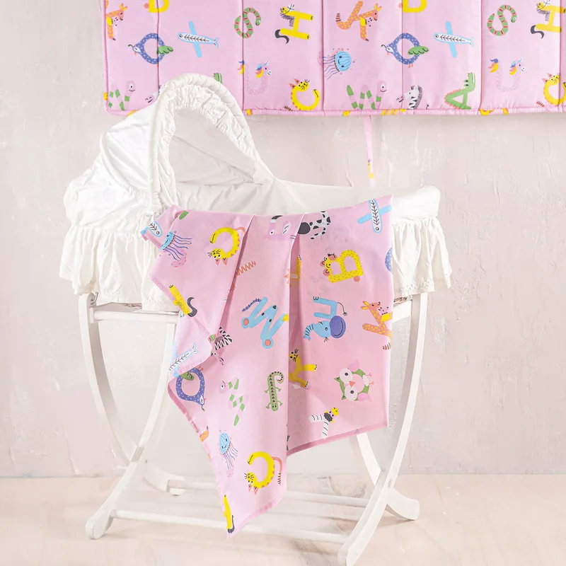Σεντόνι Λίκνου Επίπεδο (80x110) Rythmos Baby Letterland Ροζ