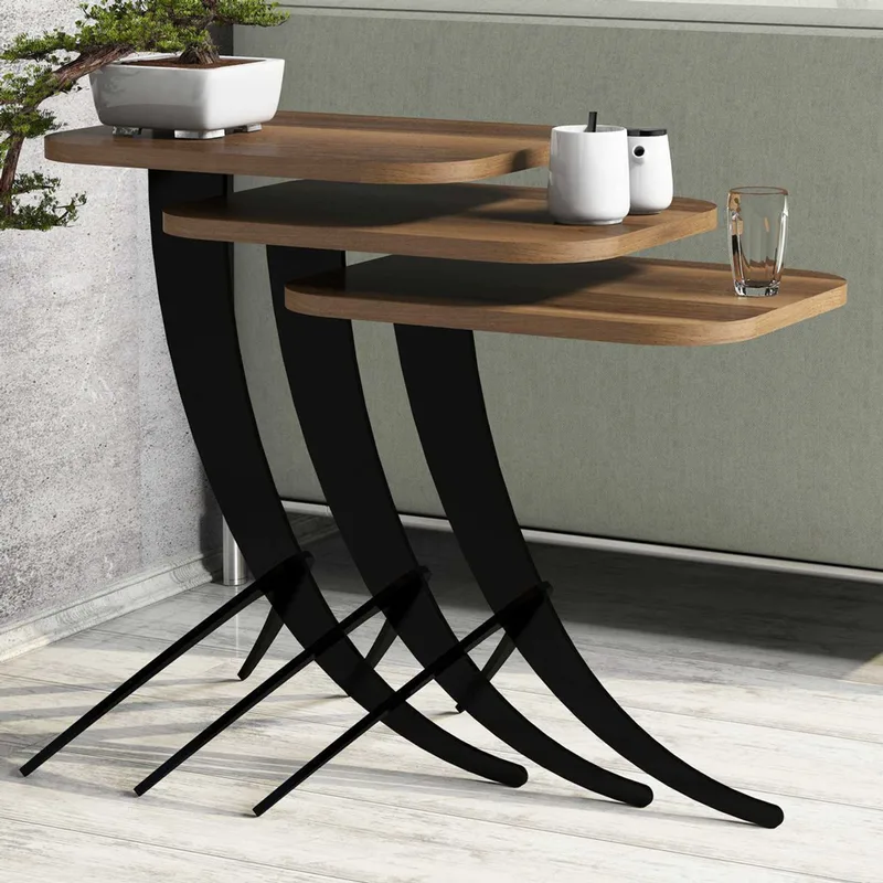 Τραπεζάκια Ζιγκόν (Σετ 3 Τεμαχίων) Pion - Walnut 845Hct2843 35x45x60 cm