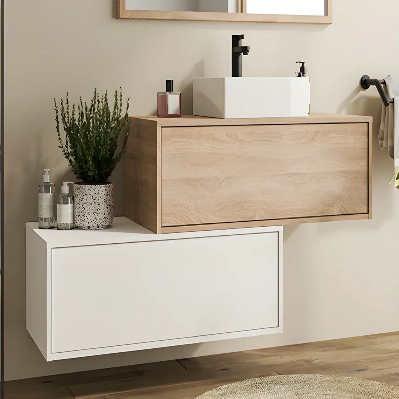 Έπιπλο με 2 Συρτάρια Premium Line White & Honey Wood (80x46.5cm) (Έπιπλο με Νιπτήρα)
