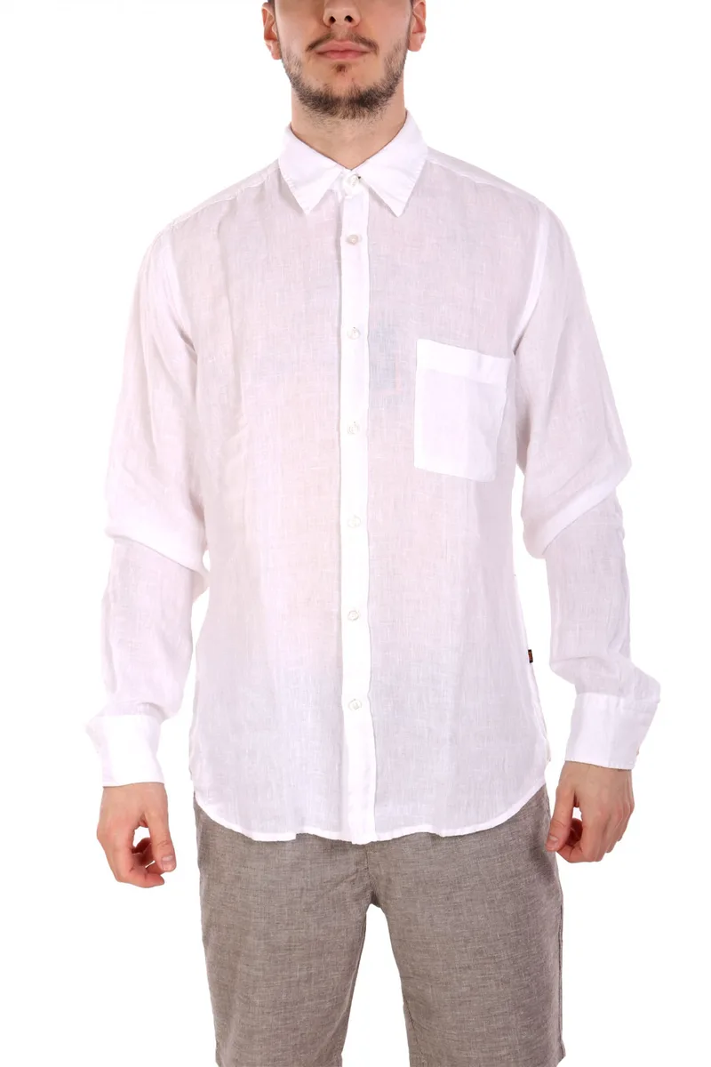 BOSS CASUAL ΠΟΥΚΑΜΙΣΟ ΛΙΝΟ REGULAR FIT RELEGANT 6 M ΛΕΥΚΟ