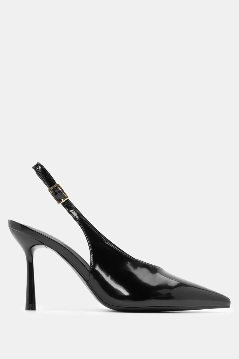 Γόβες Μυτερές Slingback - Μαύρο-Λουστρίνι