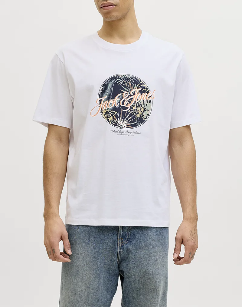 JACK&JONES JJHONOLULU SHAPE TEE SS CREW NECK LN 12288088-BRIGHT WHITE White