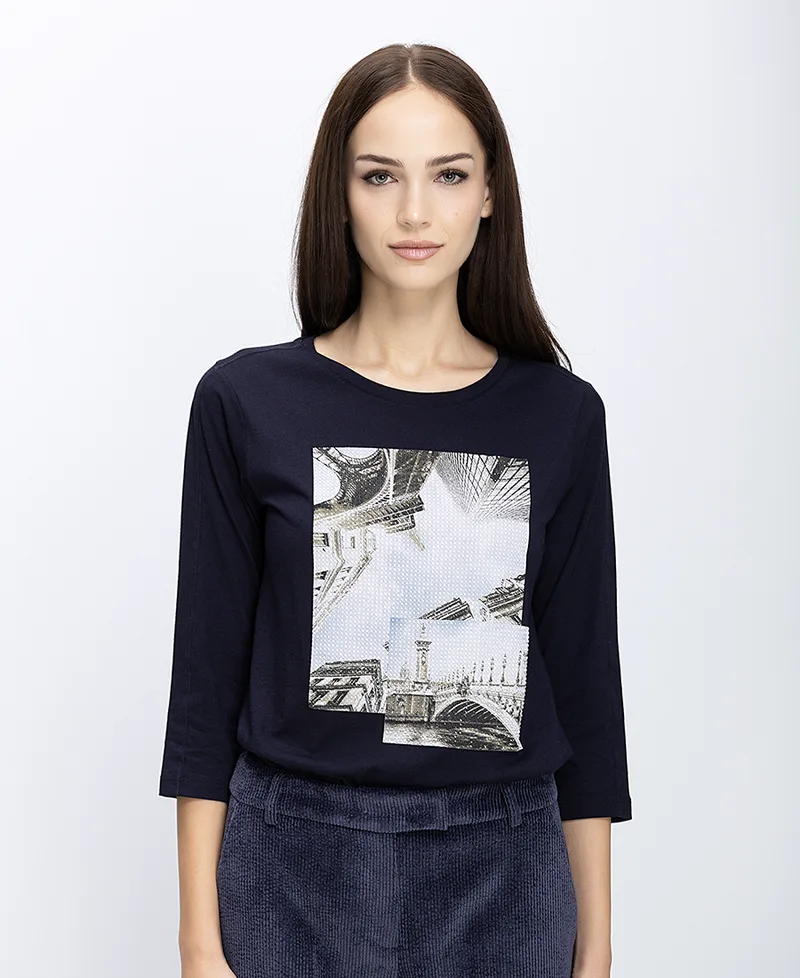Monari Γυναικείο T-Shirt Με Print Και Μανίκια 3/4